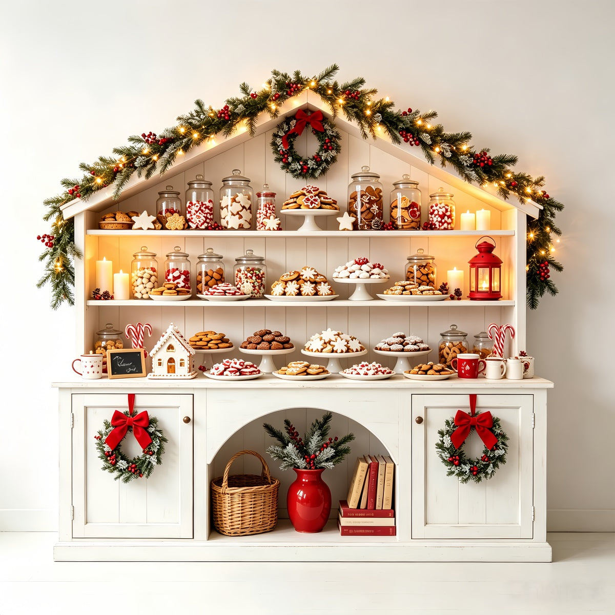 Christmas Bakery Backdrop White Candy Cottage Shelf Christmas Studio Backdrop UK CSH68-70