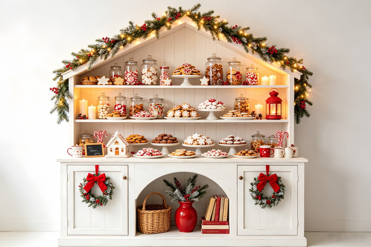 Christmas Bakery Backdrop White Candy Cottage Shelf Christmas Studio Backdrop UK CSH68-70
