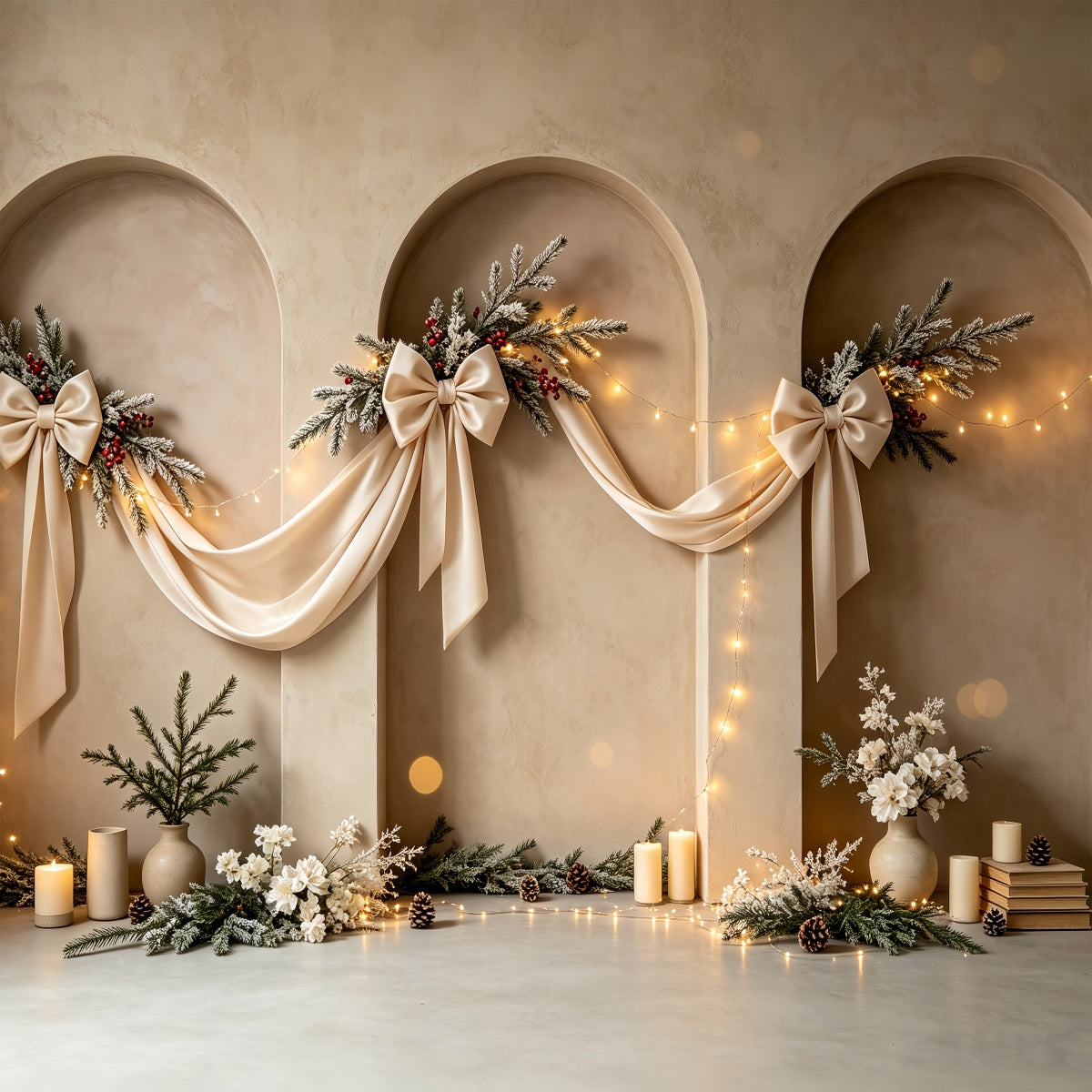 Boho Christmas Backdrop Elegant Arch Ribbon Decor Photo Christmas Backdrops UK CSH68-75