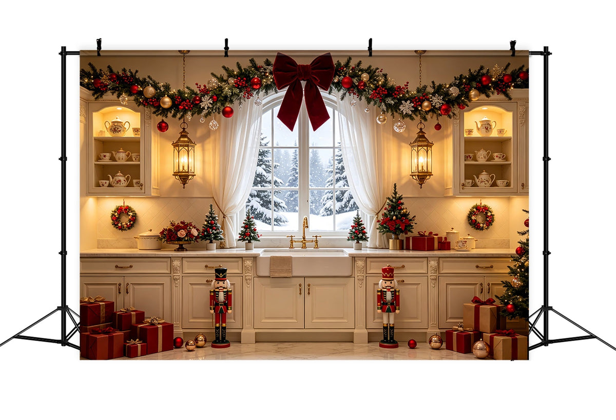 Kitchen Christmas Backdrop Red Gift Box Display Studio Christmas Backdrop UK CSH68-77