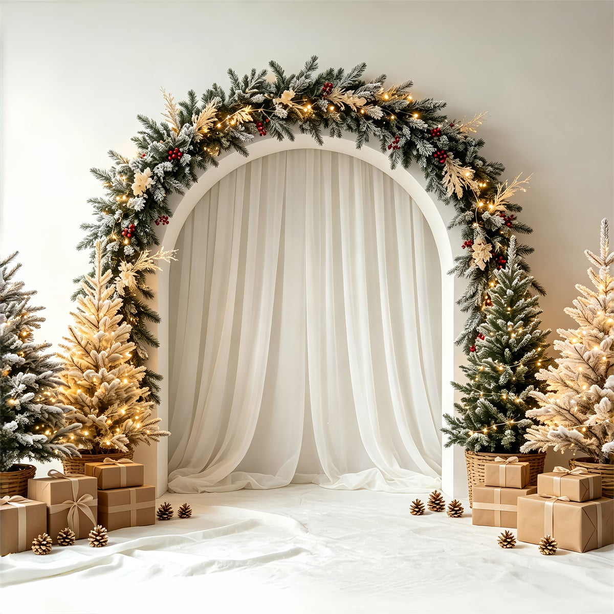 Christmas Wreath Backdrop Frosted Arch Curtain Setup Christmas Photo Backdrop UK CSH68-91