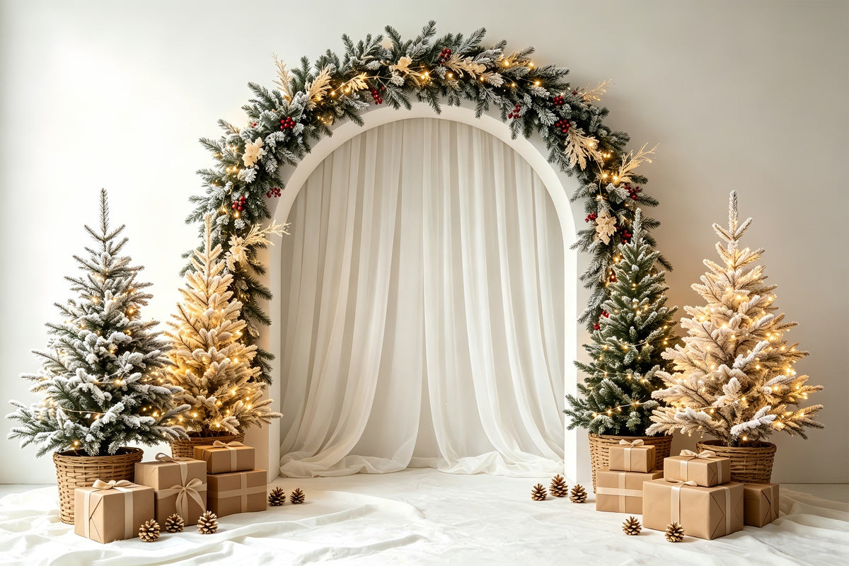 Christmas Wreath Backdrop Frosted Arch Curtain Setup Christmas Photo Backdrop UK CSH68-91