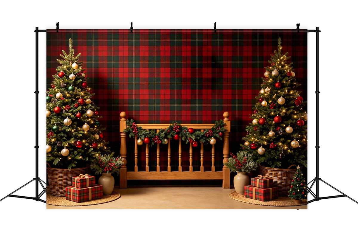 Christmas Headboard Backdrop Plaid Christmas Bedroom Decor Christmas Photo Backdrops UK CSH68-92