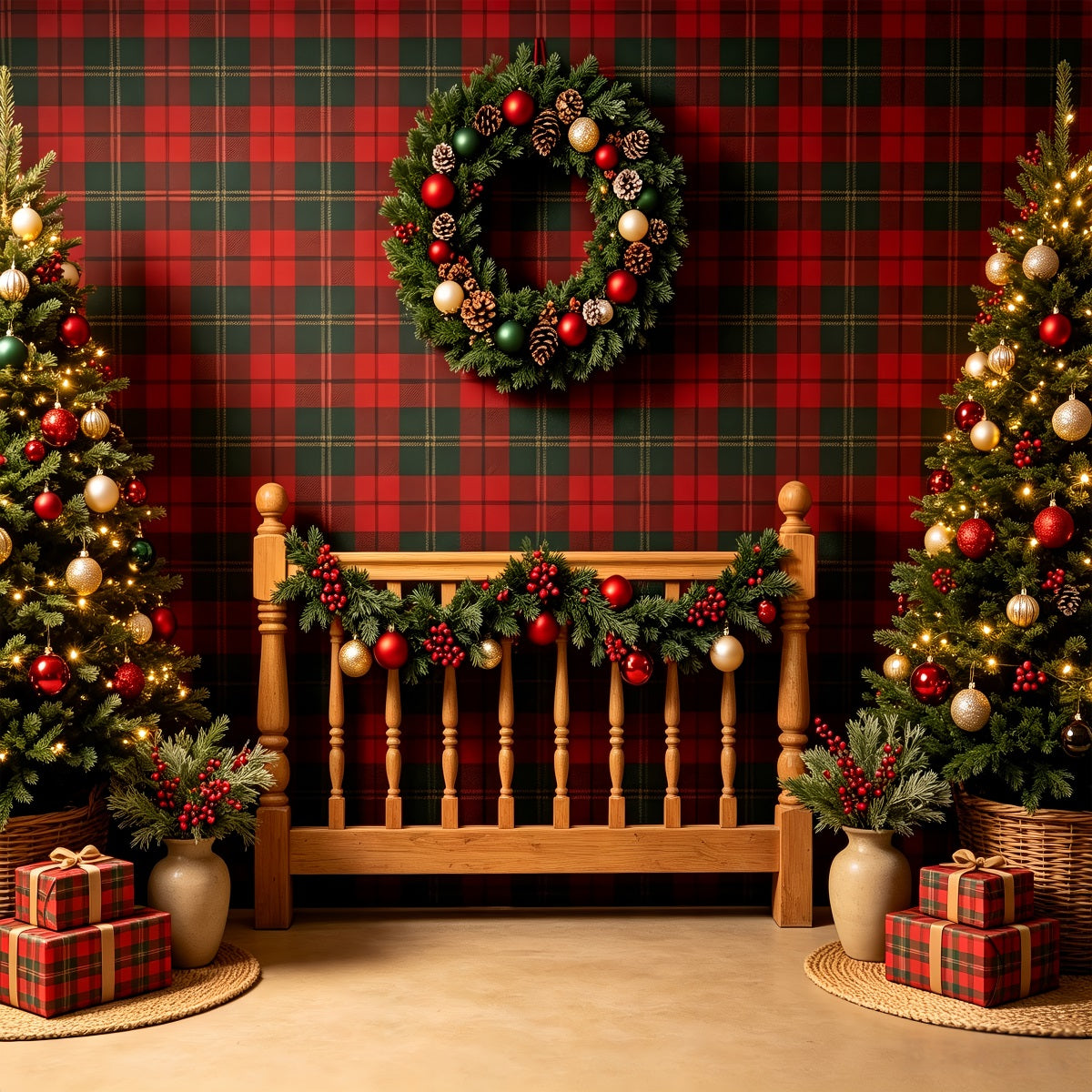 Christmas Headboard Backdrop Plaid Christmas Bedroom Decor Christmas Photo Backdrops UK CSH68-92