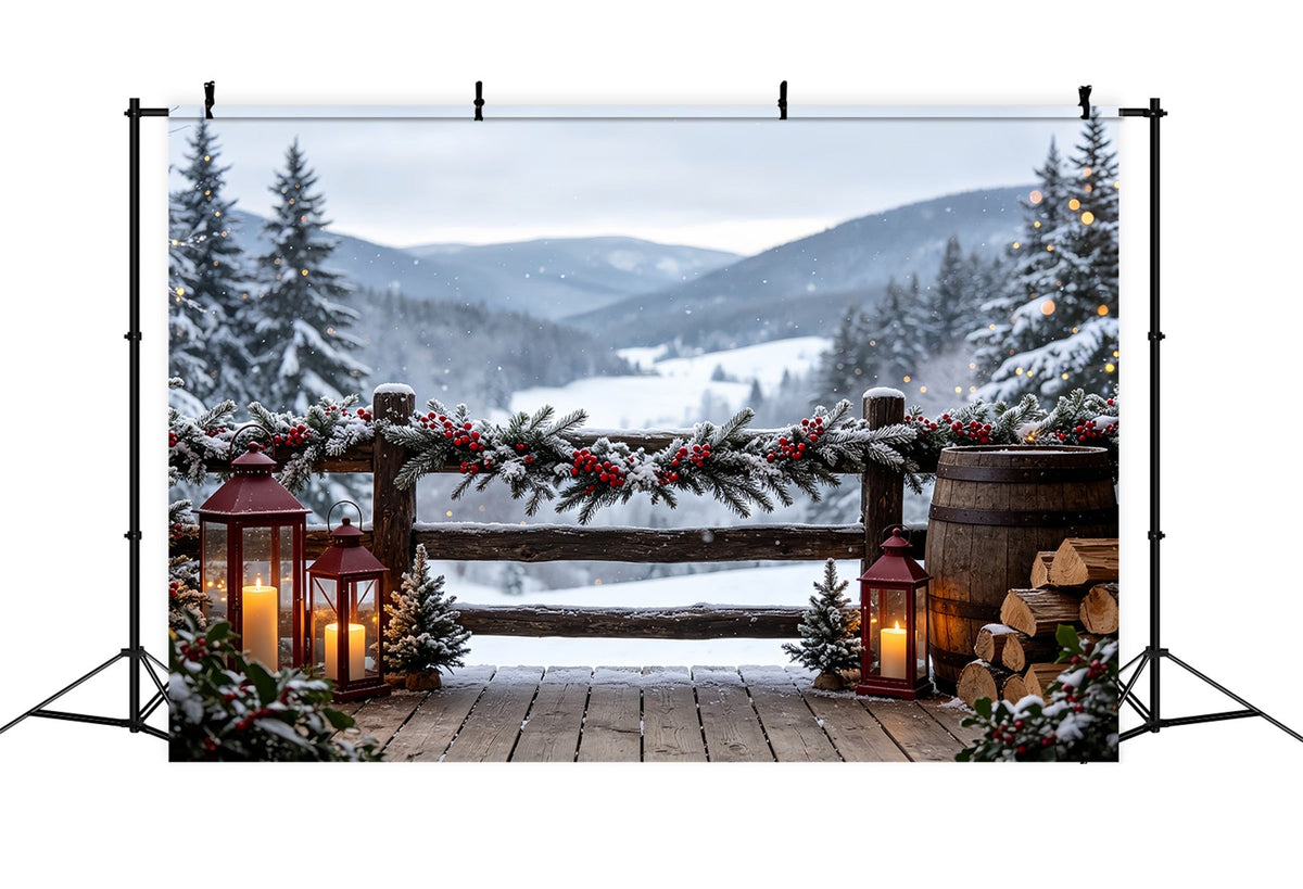 Christmas Scenery Backdrop Mountain Lodge Garland View Large Christmas Backdrops UK CSH68-98