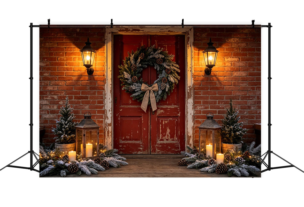Christmas House Backdrop Brick Door Wreath Entrance Christmas Wall Backdrop UK CSH68-99