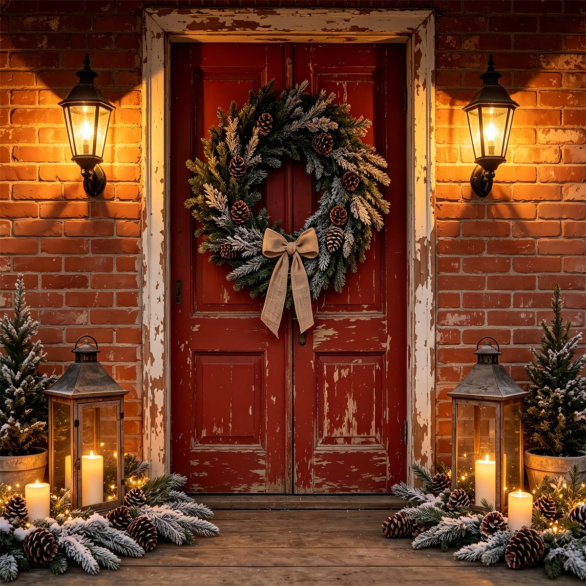 Christmas House Backdrop Brick Door Wreath Entrance Christmas Wall Backdrop UK CSH68-99