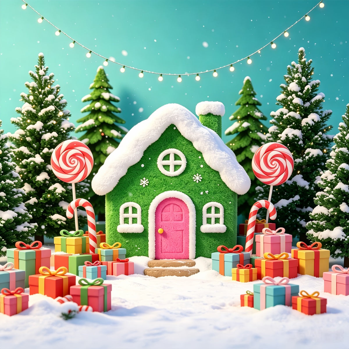 Gingerbread Photo Backdrop Colorful Candy Cottage Display Xmas Backdrop UK CSH69-100