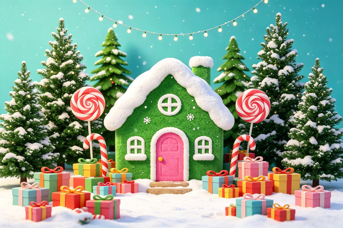 Gingerbread Photo Backdrop Colorful Candy Cottage Display Xmas Backdrop UK CSH69-100