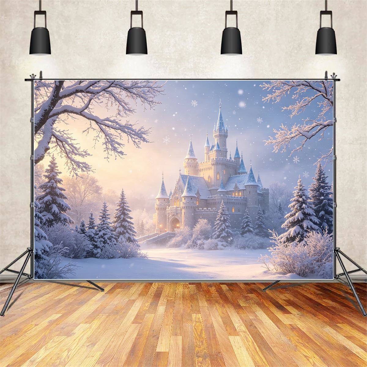 Christmas Wonderland Backdrop Snowy Castle Winter Forest Christmas Studio Backdrops UK CSH69-13