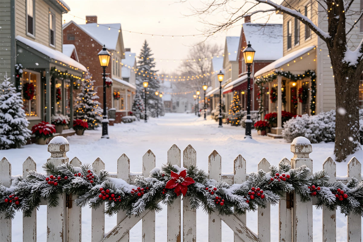 Christmas Village Backdrop Festive Street Picket Fence Studio Christmas Backdrop UK CSH69-14