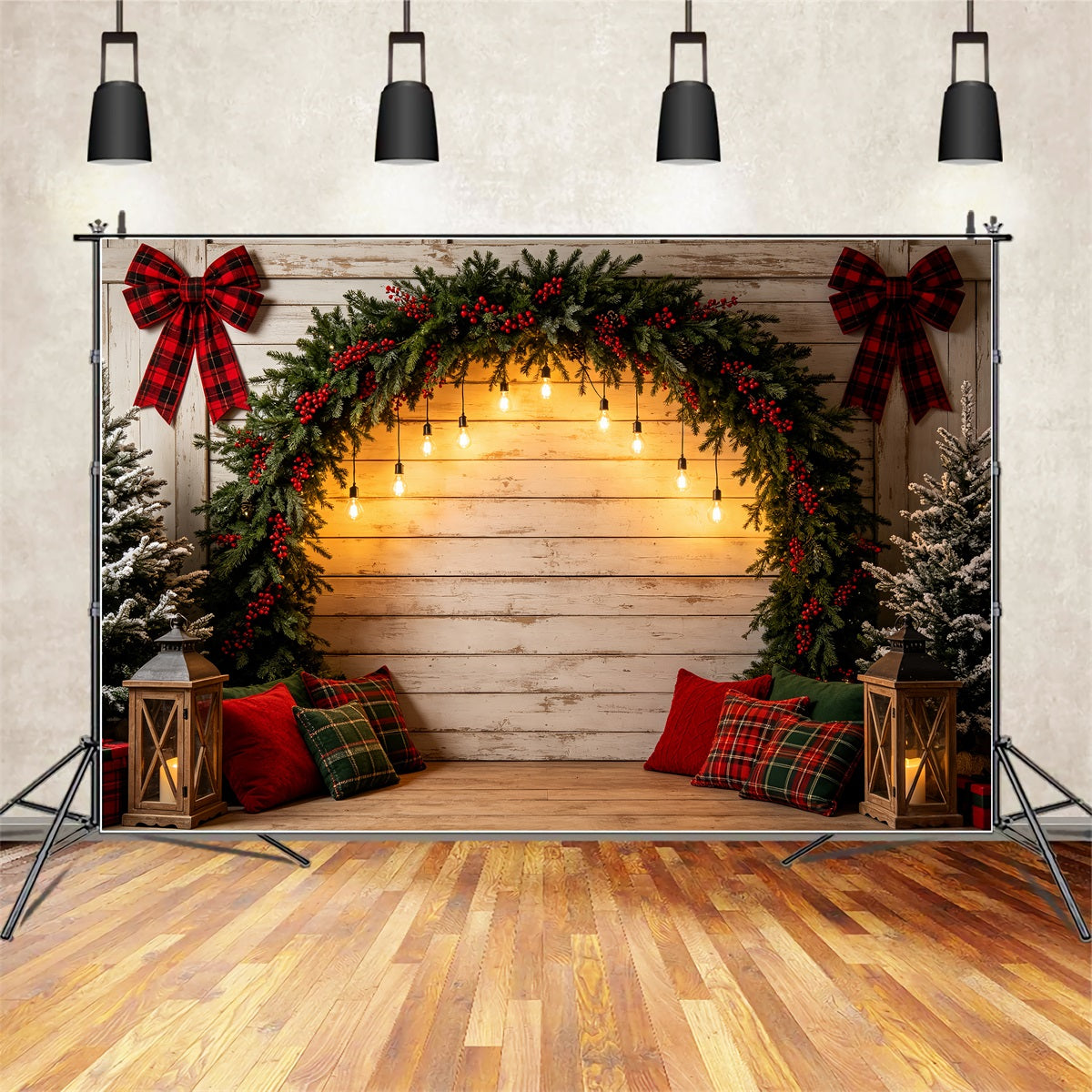 Christmas Arch Backdrop Rustic Garland Light Arch Studio Christmas Backdrops UK CSH69-15