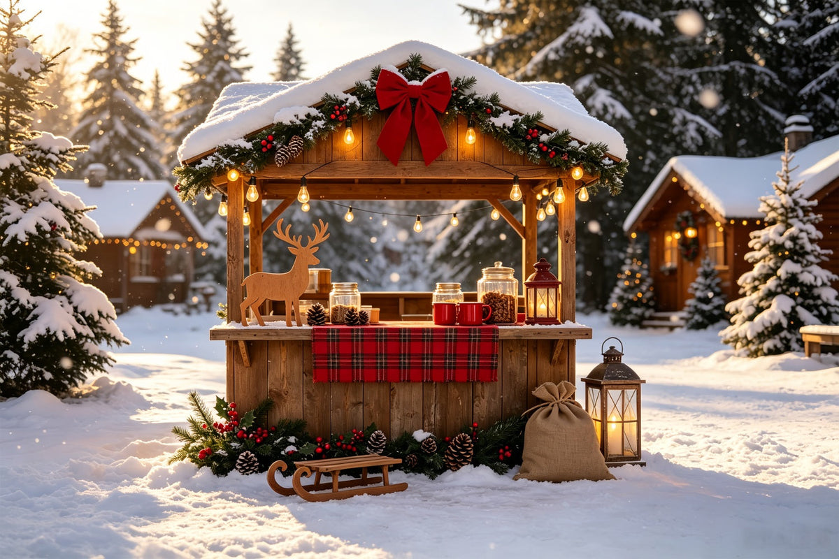 Snowy Christmas Backdrop Winter Rustic Market Stall Christmas Backdrops UK CSH69-27