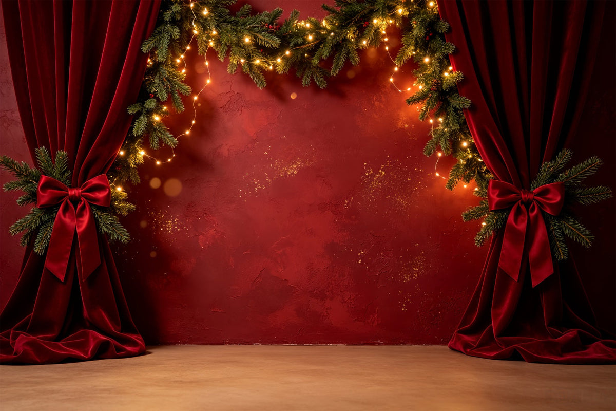 Christmas Wall Backdrop Red Velvet Garland Stage Christmas Photography Backdrops UK CSH69-33
