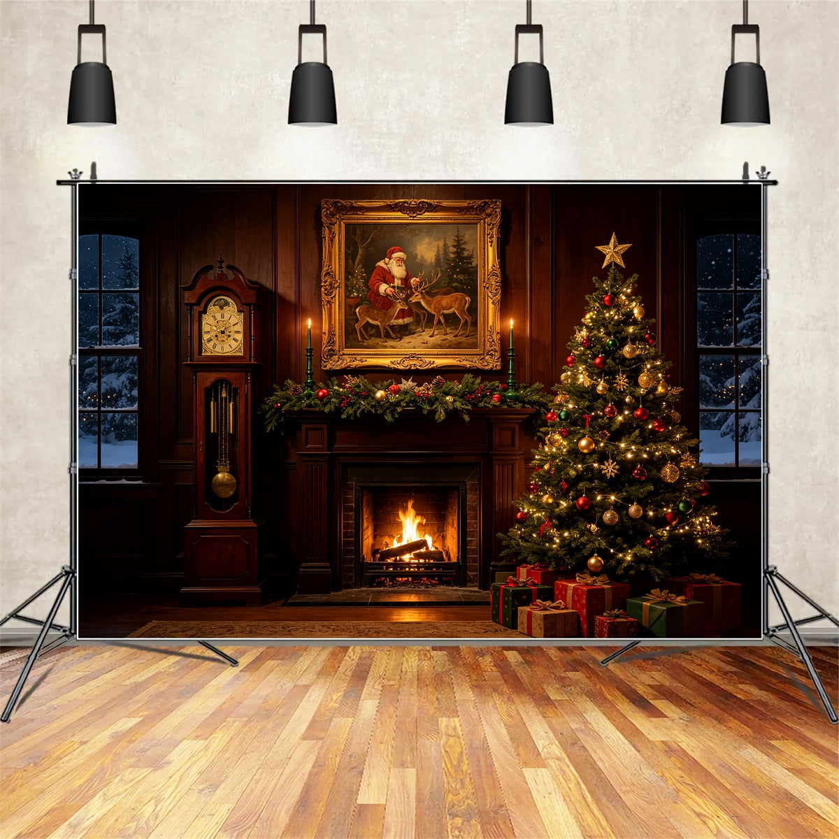 Fireplace Christmas Backdrop Santa Portrait Hearth Room Large Christmas Backdrop UK CSH69-38