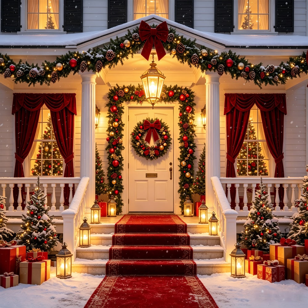 Night Before Christmas Backdrop Red Carpet Porch Entrance Photography Christmas Backdrop UK CSH69-40