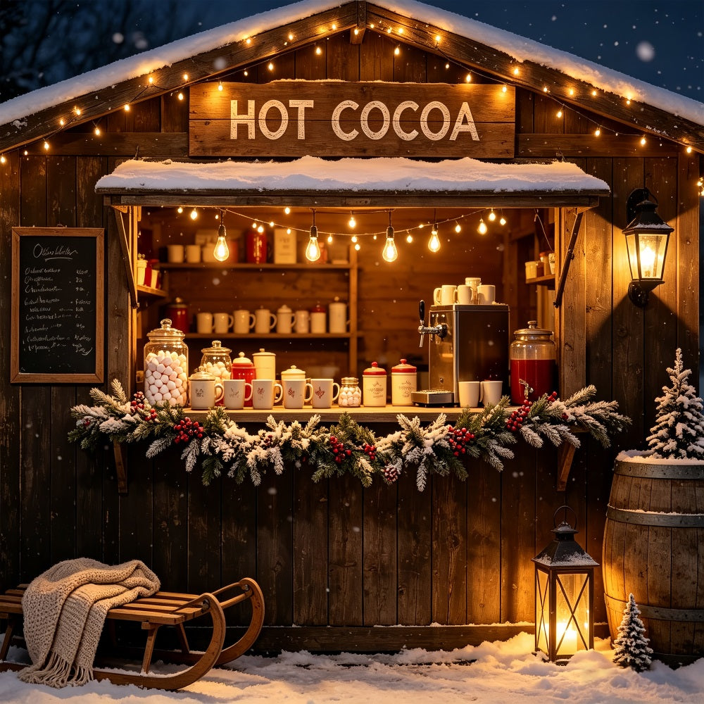 Christmas Store Backdrop Rustic Hot Cocoa Stand Photo Backdrops Christmas UK CSH69-5