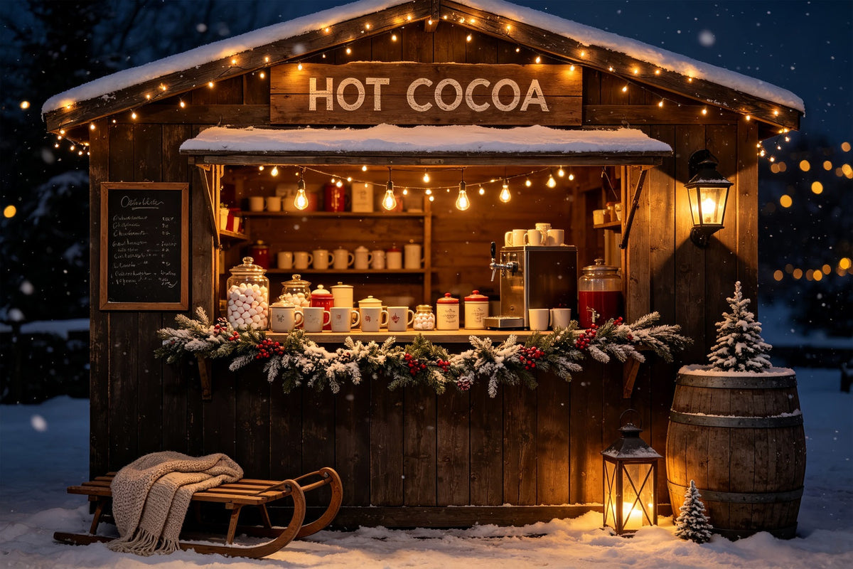 Christmas Store Backdrop Rustic Hot Cocoa Stand Photo Backdrops Christmas UK CSH69-5