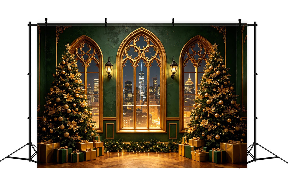 Modern Christmas Backdrop Golden Gothic City View Studio Christmas Backdrop UK CSH69-51