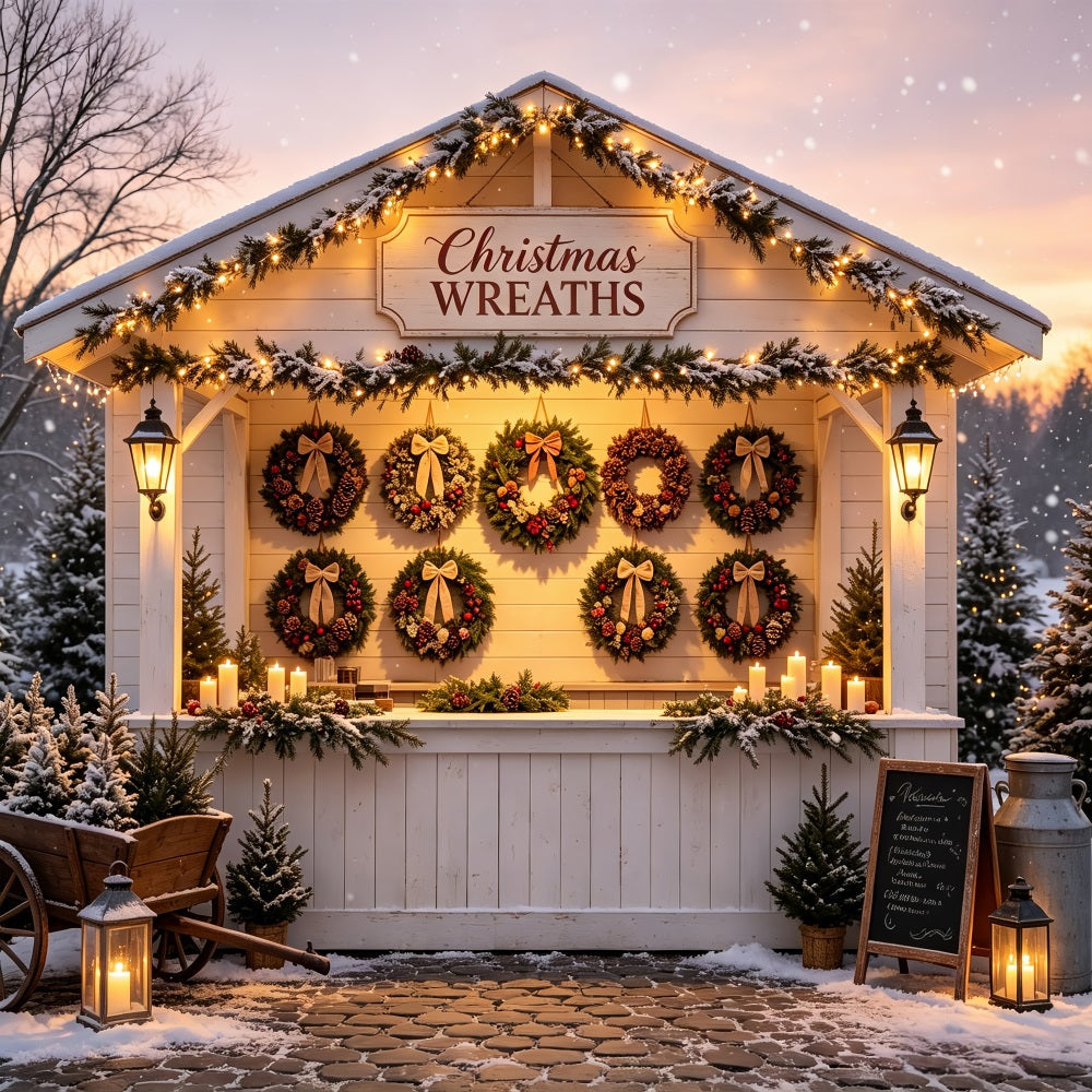 Christmas Wreath Backdrop Snowy Wreath Market Stall Christmas Wall Backdrops UK CSH69-6
