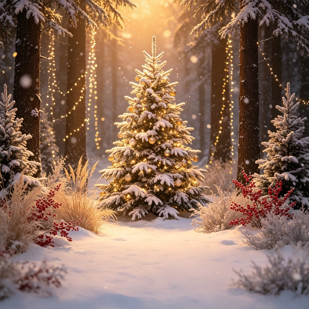 Christmas Tree Backdrop Glowing Forest Tree Lights Christmas Studio Backdrop UK CSH69-7
