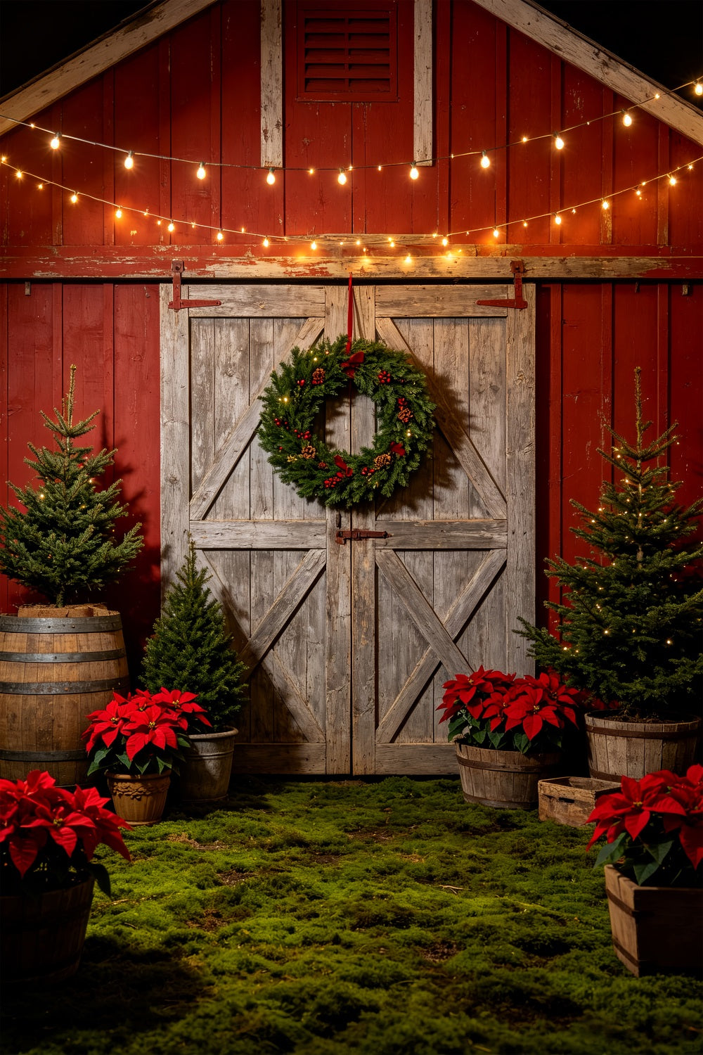 Western Christmas Backdrop Rustic Barn Door Wreath Christmas Outdoor Backdrop UK CSH69-85