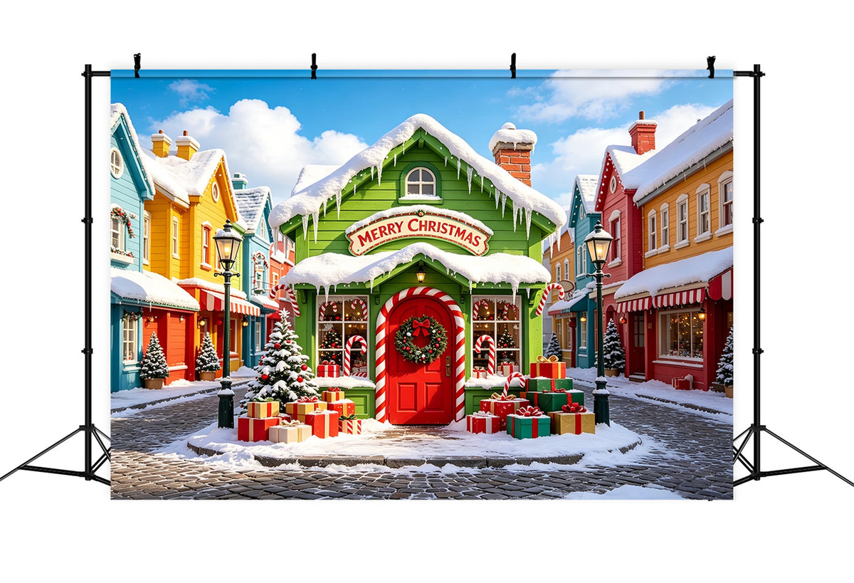 Christmas Village Backdrops Snow Colorful Street House Xmas Backdrop UK CSH69-86