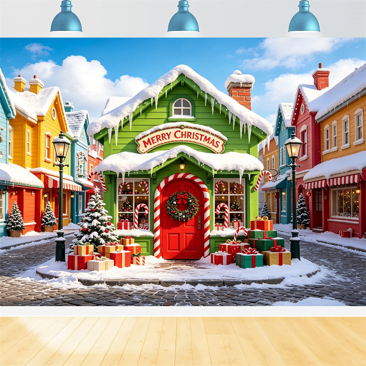 Christmas Village Backdrops Snow Colorful Street House Xmas Backdrop UK CSH69-86