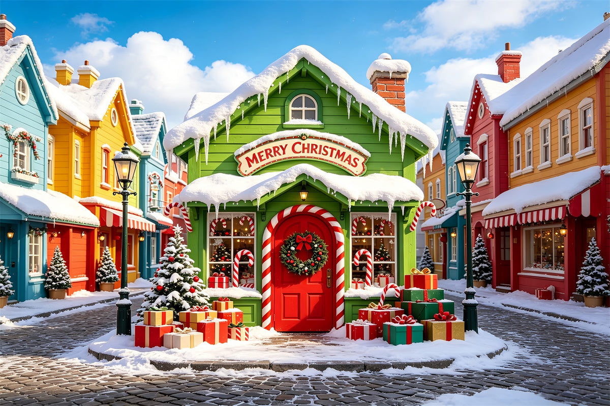 Christmas Village Backdrops Snow Colorful Street House Xmas Backdrop UK CSH69-86