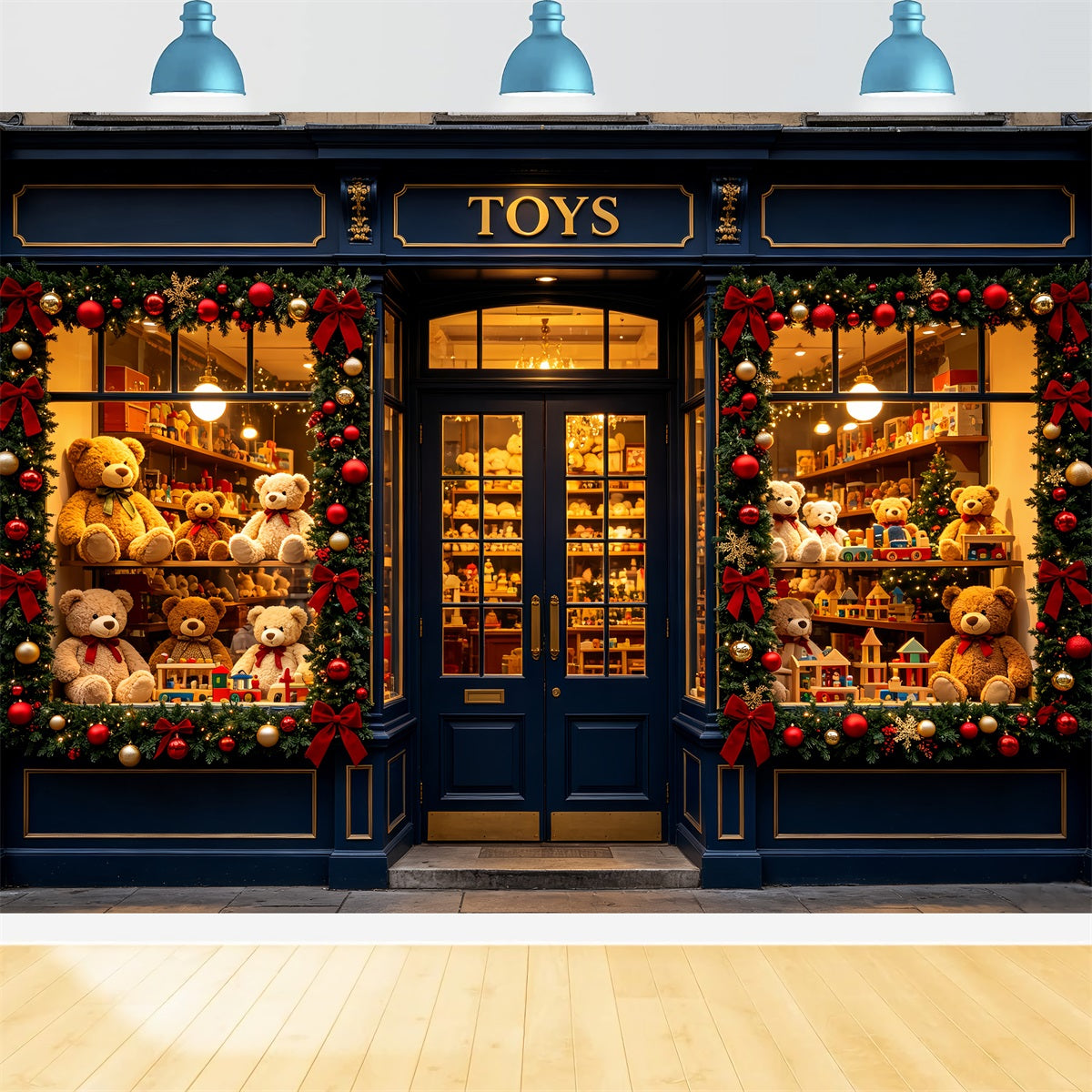 Inside Santa's Workshop Backdrop Toy Shop Teddy Display Santas Workshop Backdrop UK CSH69-88