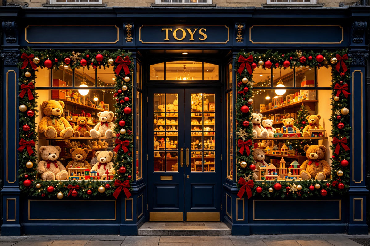 Inside Santa's Workshop Backdrop Toy Shop Teddy Display Santas Workshop Backdrop UK CSH69-88