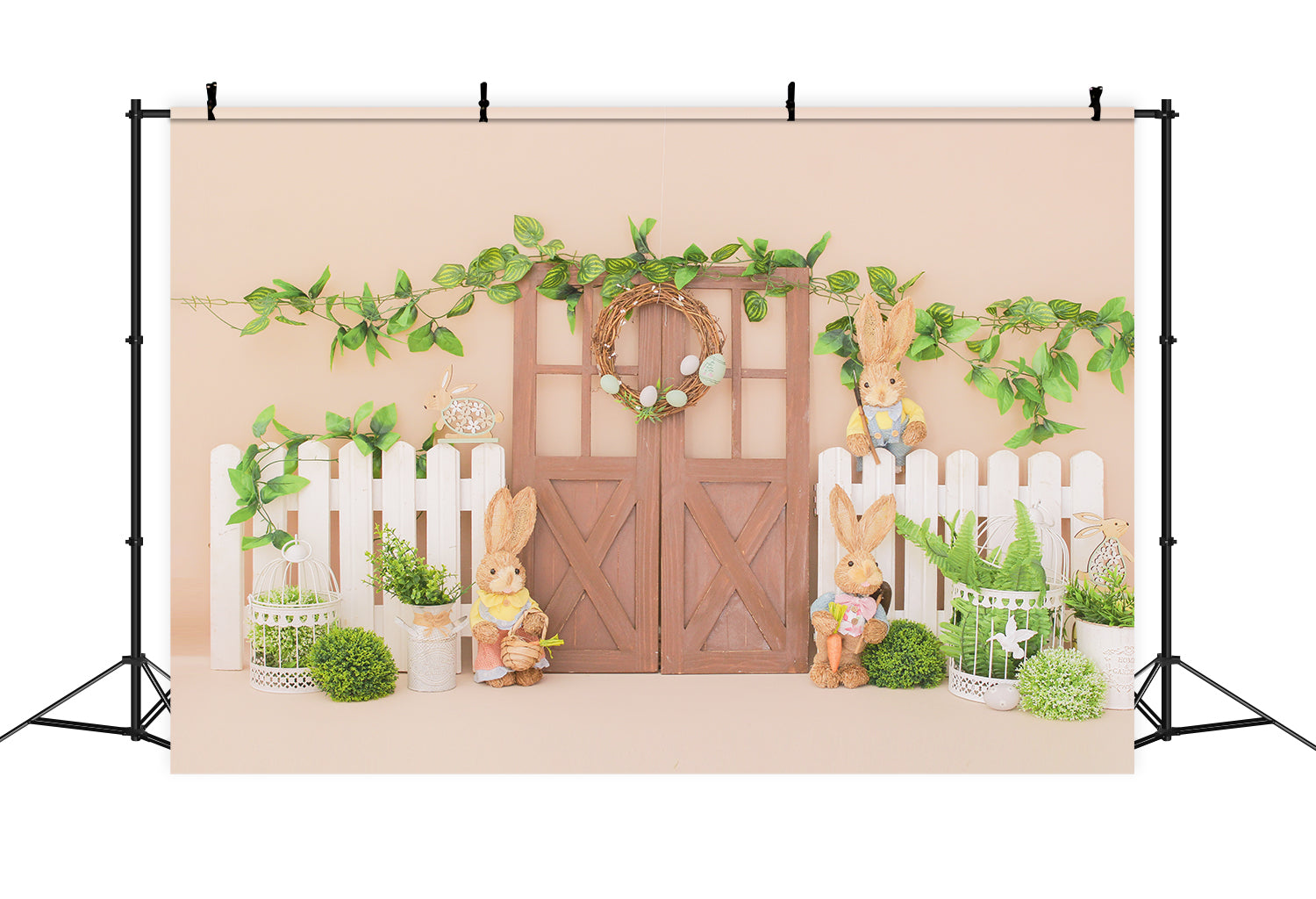 Easter Barn Door Bunny Flowers Photo Backdrop UK D1054