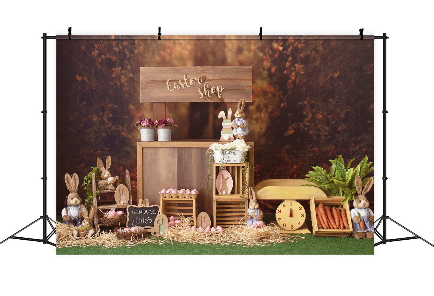 Easter Shop Bunny Egg Photo Studio Backdrop UK D1059