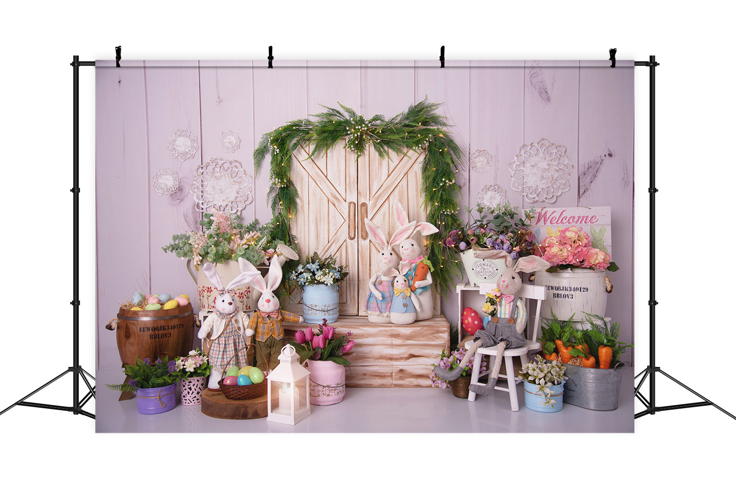 Bunny Family Barn Door Easter Backdrop UK D1069