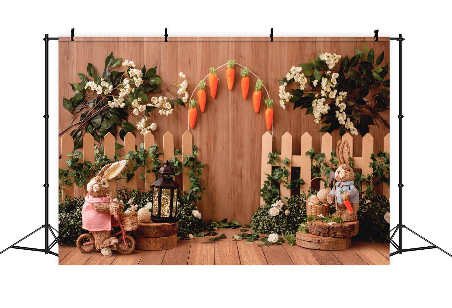 Vintage Wood Bunny Flowers Easter Backdrop UK D1074