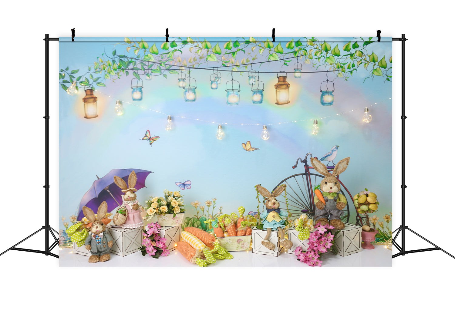 Easter Decoration Backdrop Bunny Flowers UK D1075