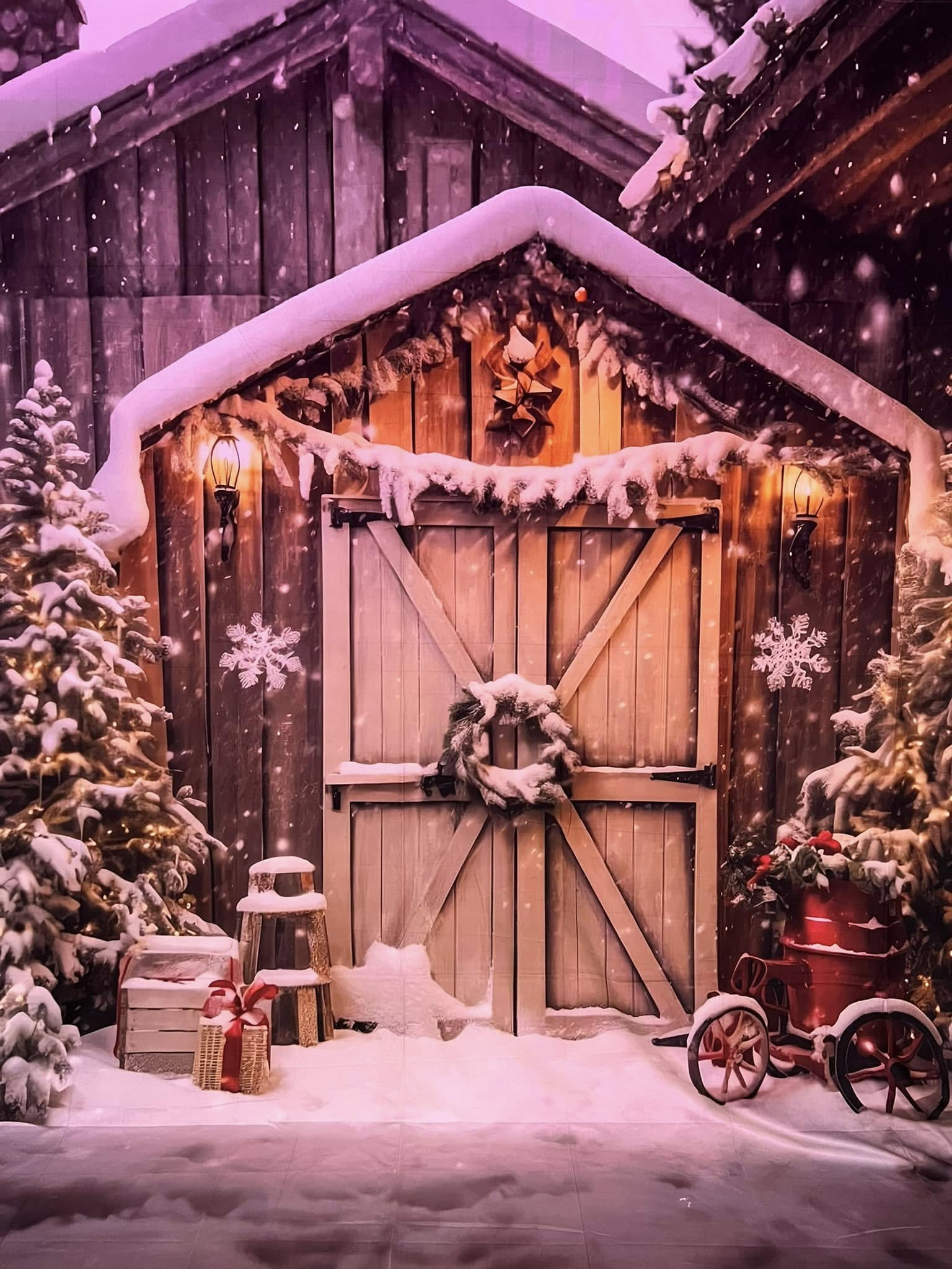 Christmas Rustic Wooden Door Snow Backdrop UK M10-59