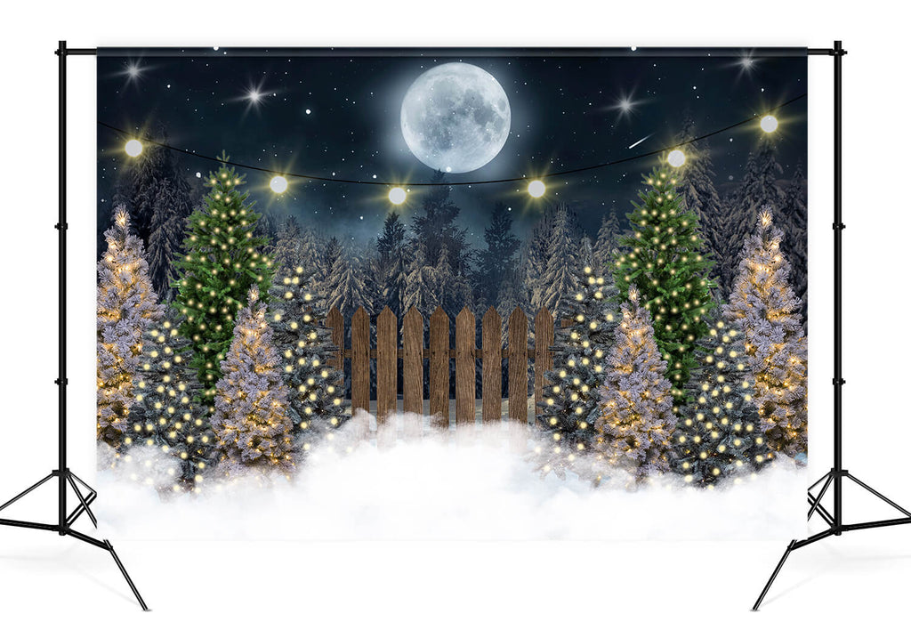 Christmas Tree Night Moon Backdrop for Photography D820 – Dbackdropcouk