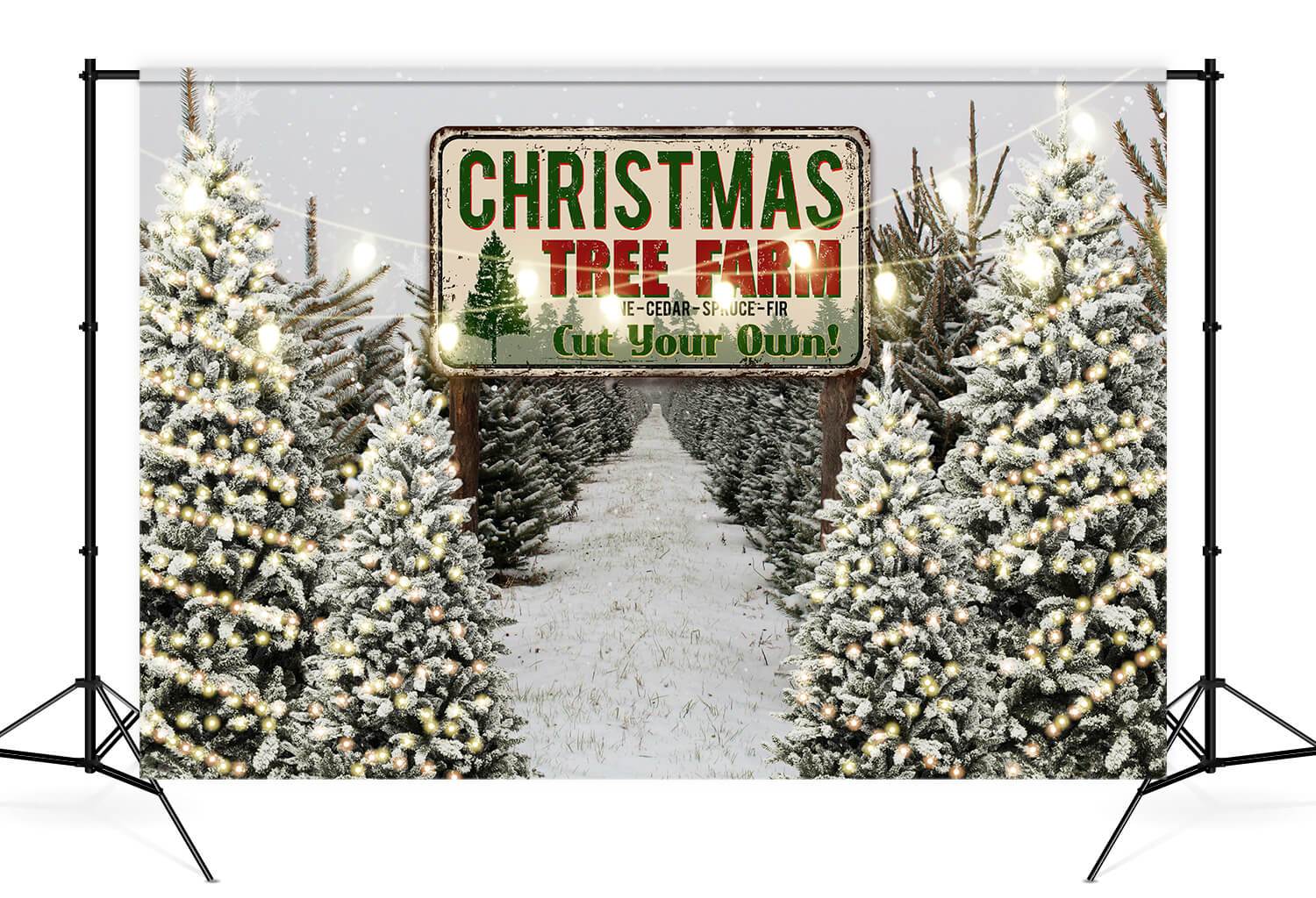 Christmas Backdrop Winter Snow Tree Farm D834