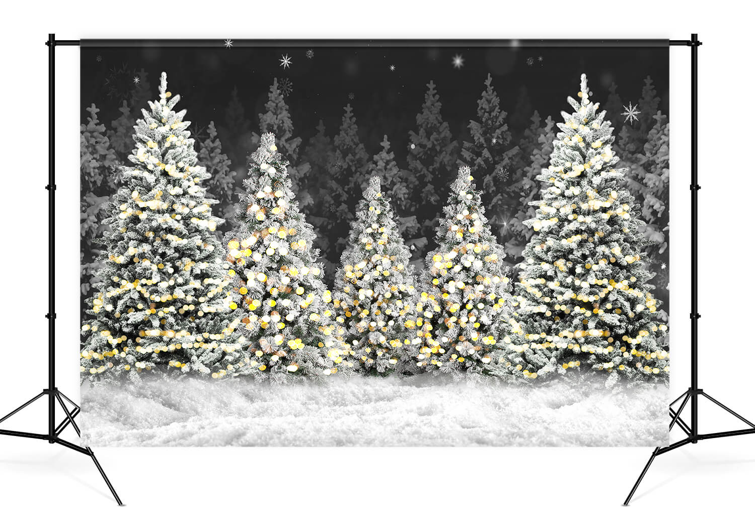 Christmas Night Forest Snow Photography Backdrop D893