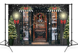 Snowy Winter Christmas Shop Door Backdrop UK D928