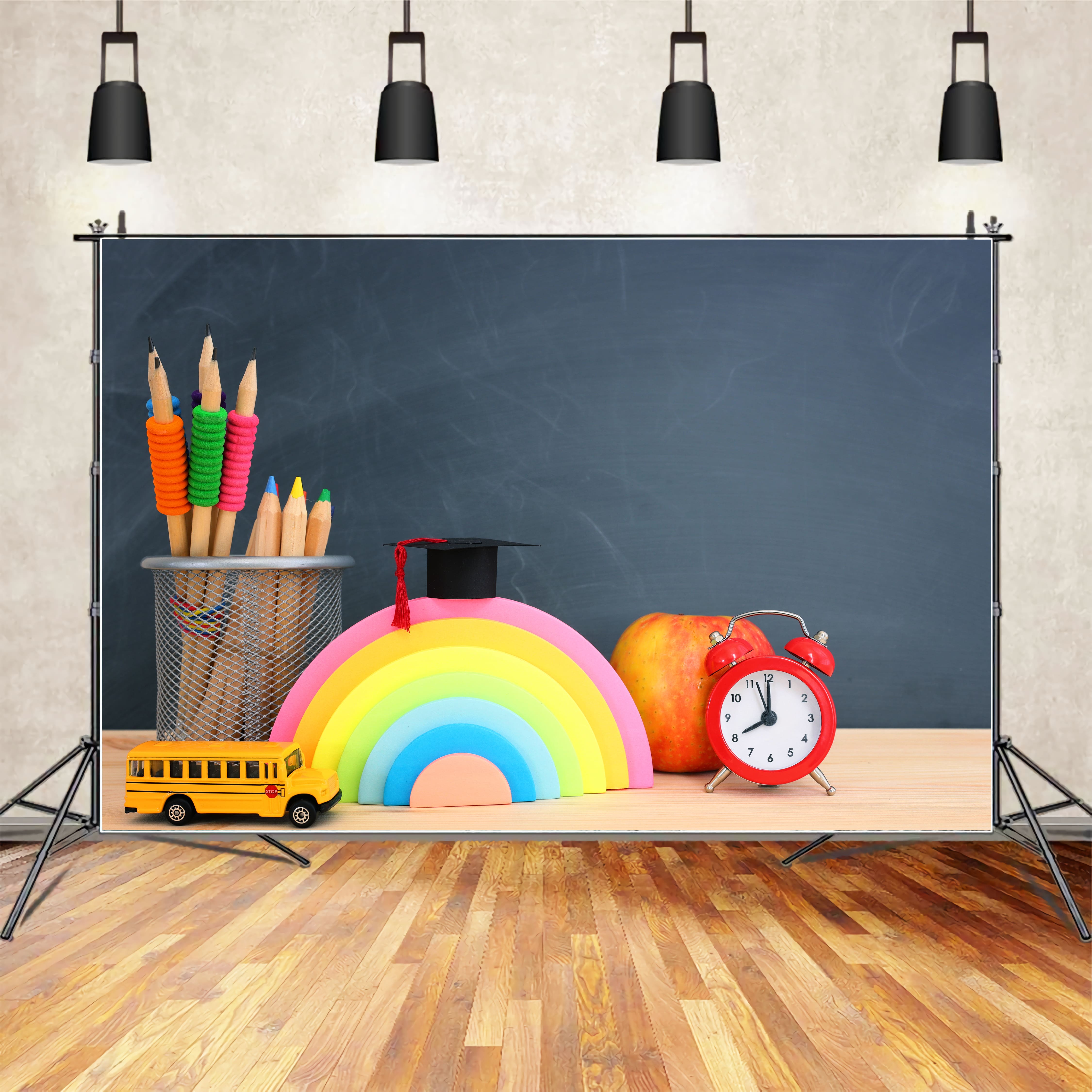 Back To School Wooden Desk Pencils Backdrop UK DBD7-11