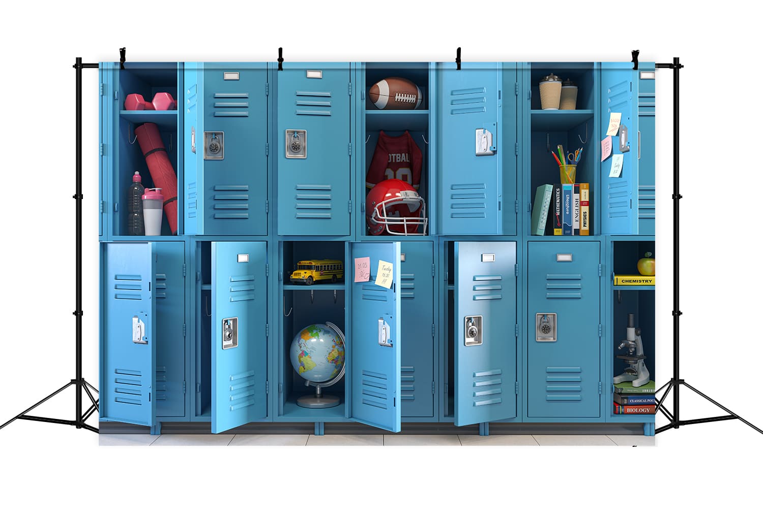 Blue Student Lockers Back to School Backdrop UK DBD7-29