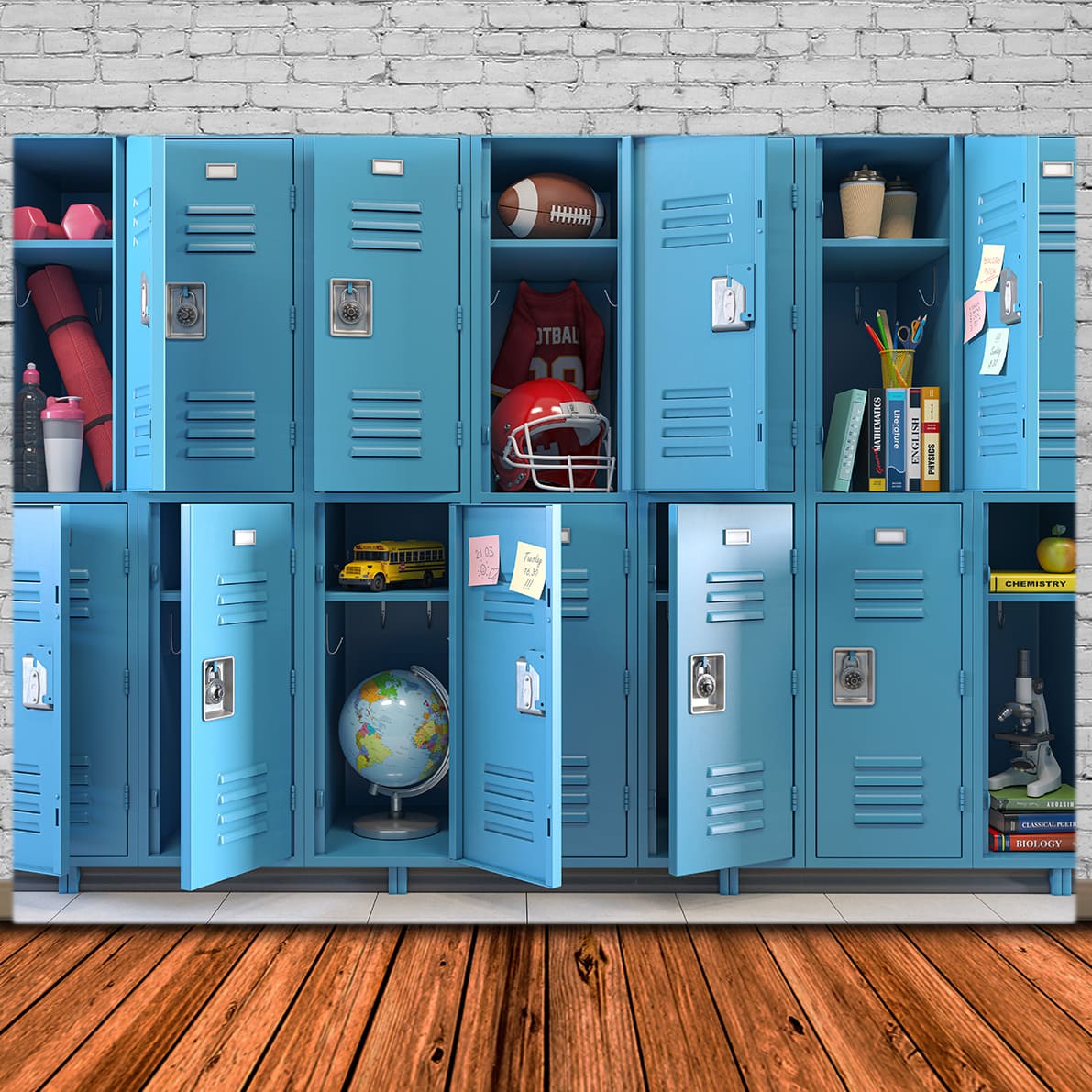 Blue Student Lockers Back to School Backdrop UK DBD7-29