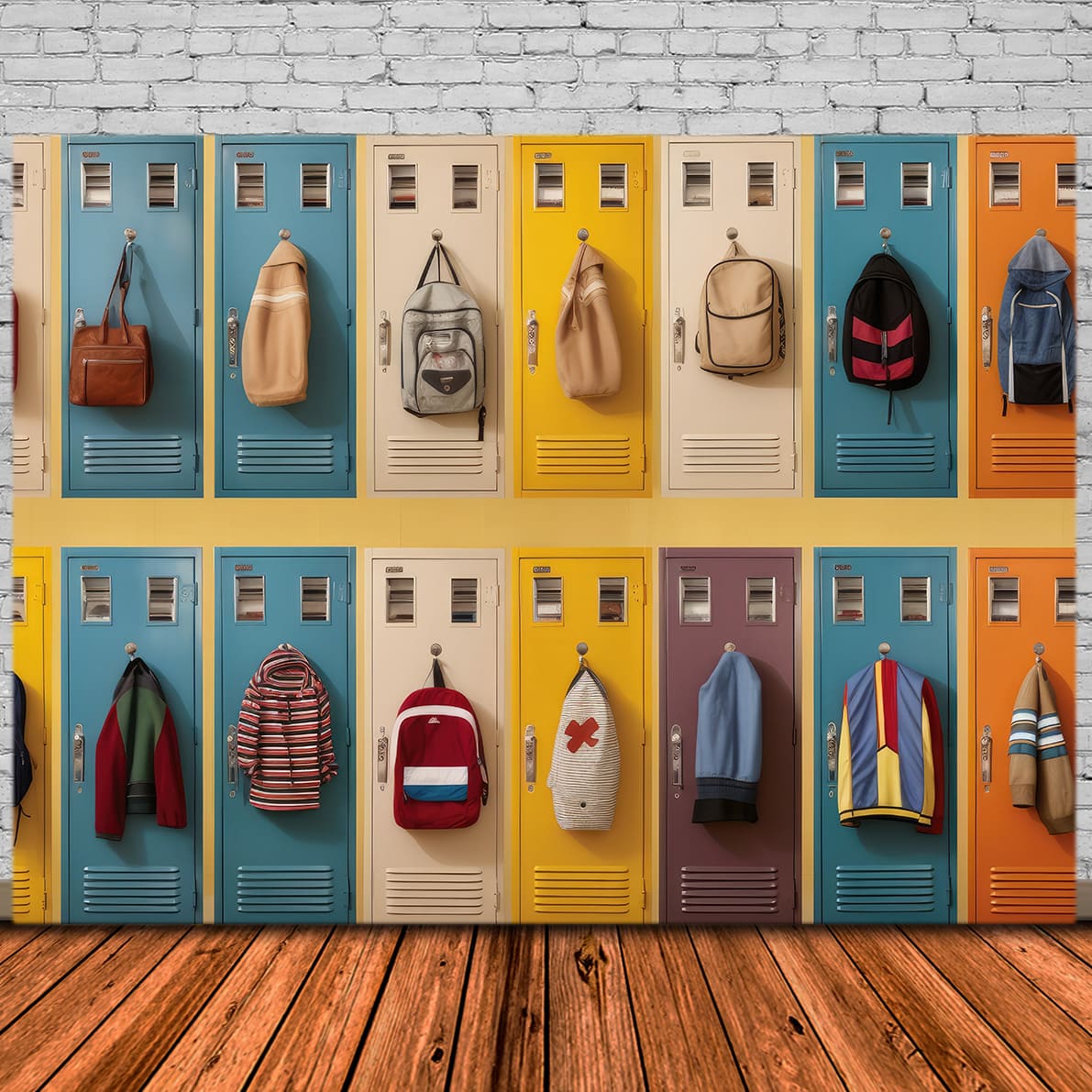 School Corridor Lockers Schoolbags Backdrop UK DBD7-30