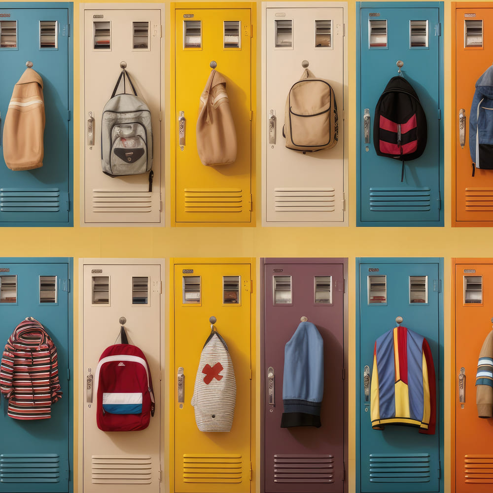 School Corridor Lockers Schoolbags Backdrop UK DBD7-30