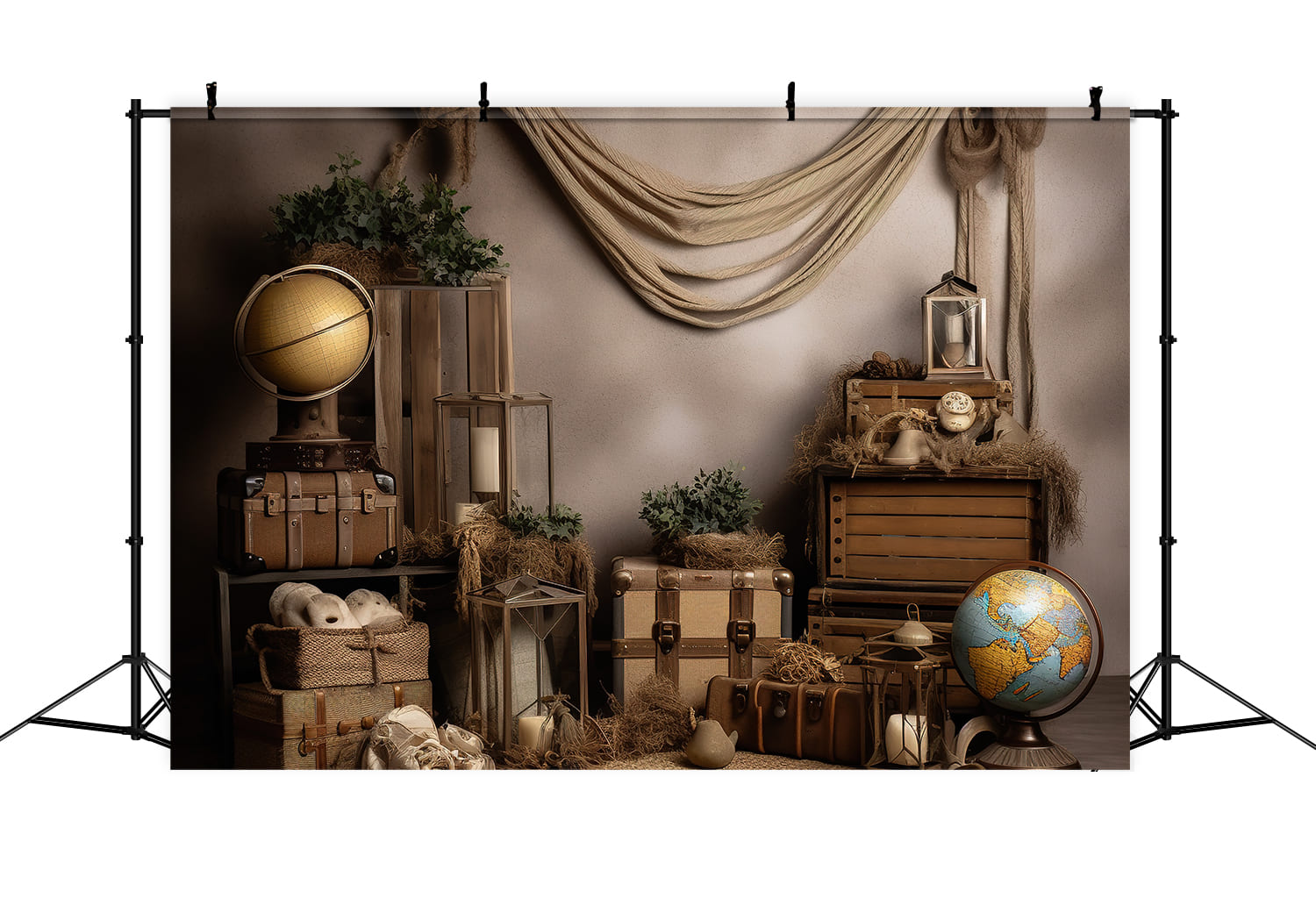 Vintage Globe Suitcase Back to School Backdrop UK DBD7-34