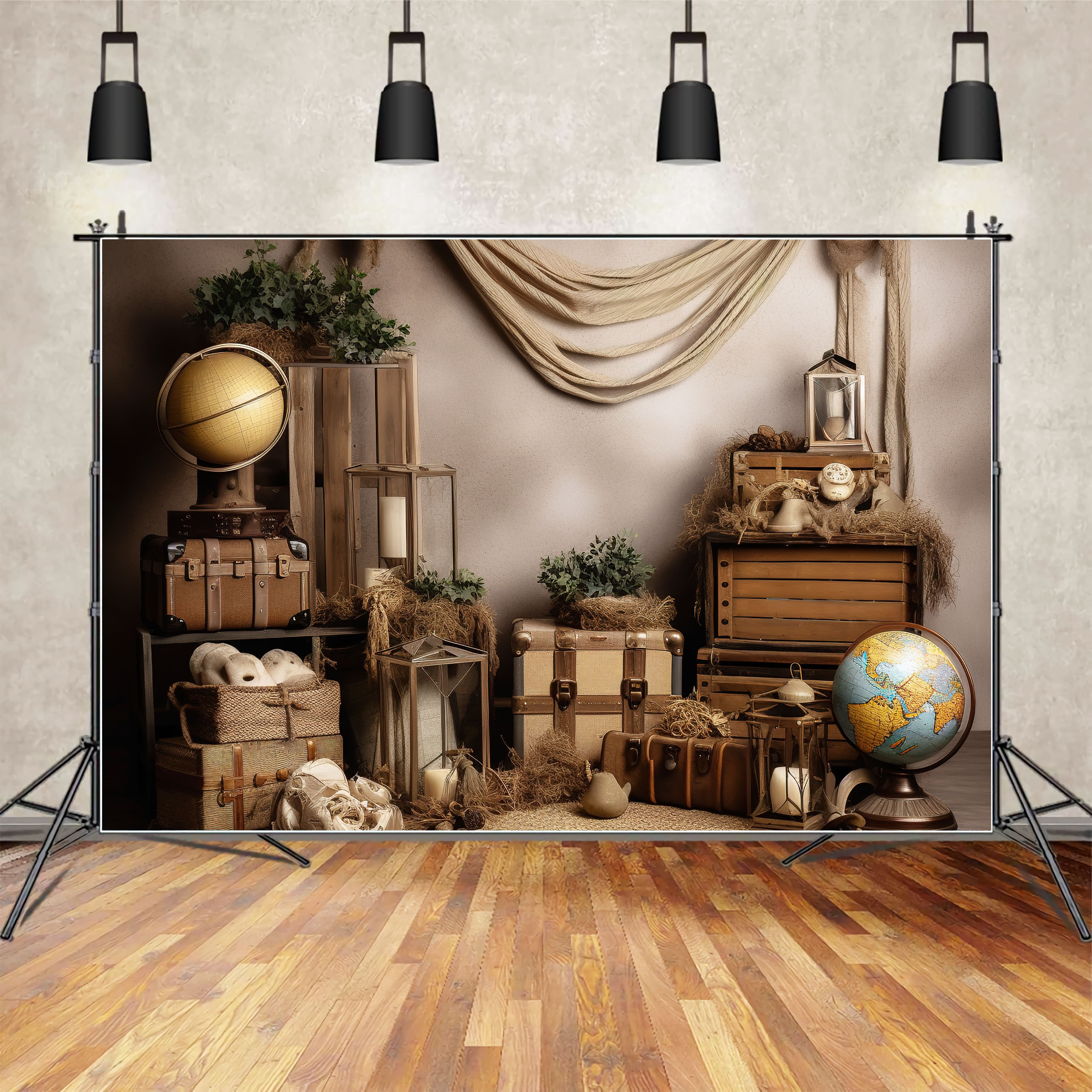 Vintage Globe Suitcase Back to School Backdrop UK DBD7-34