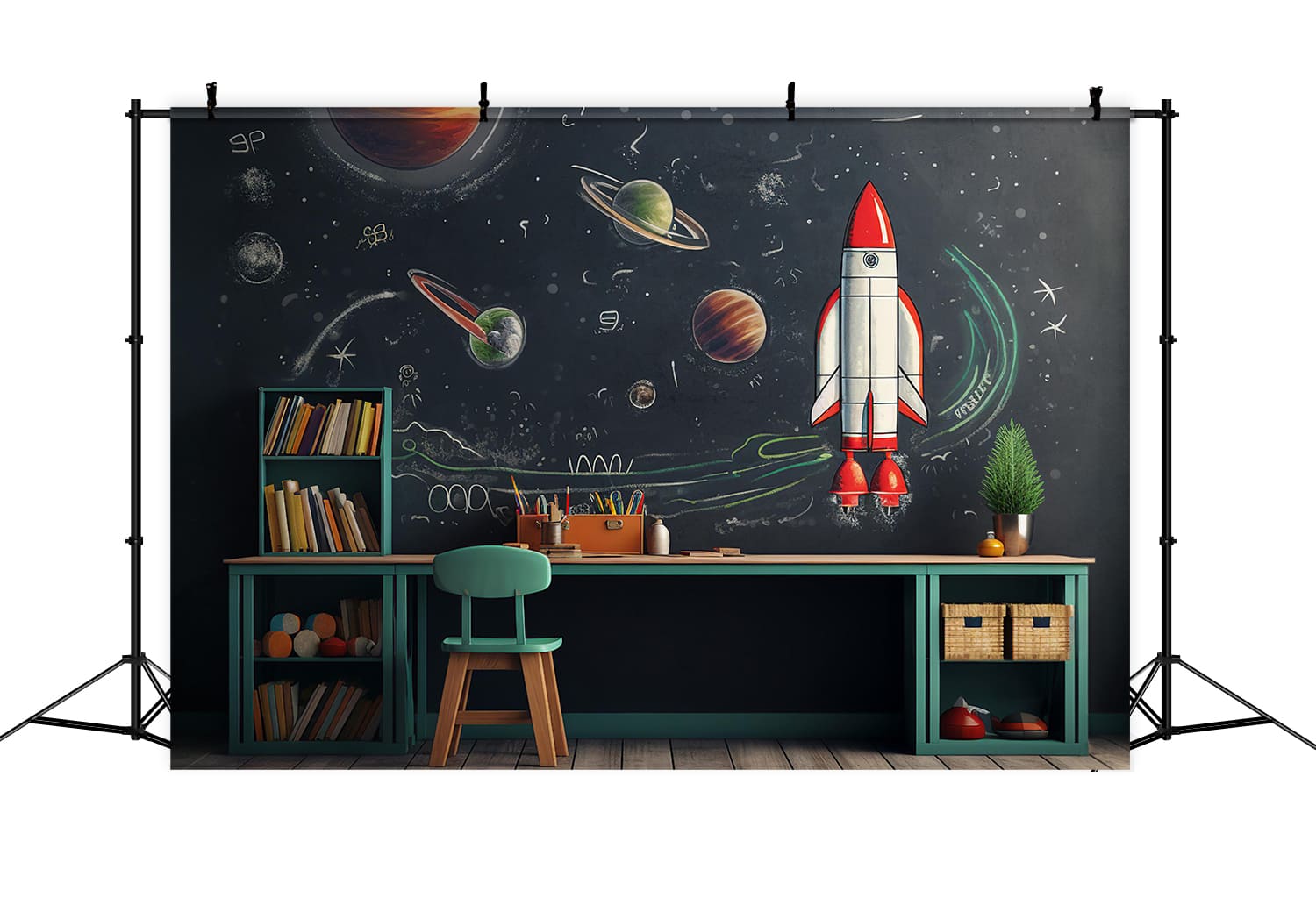 Back to School Blackboard Space Ship Backdrop UK DBD7-47