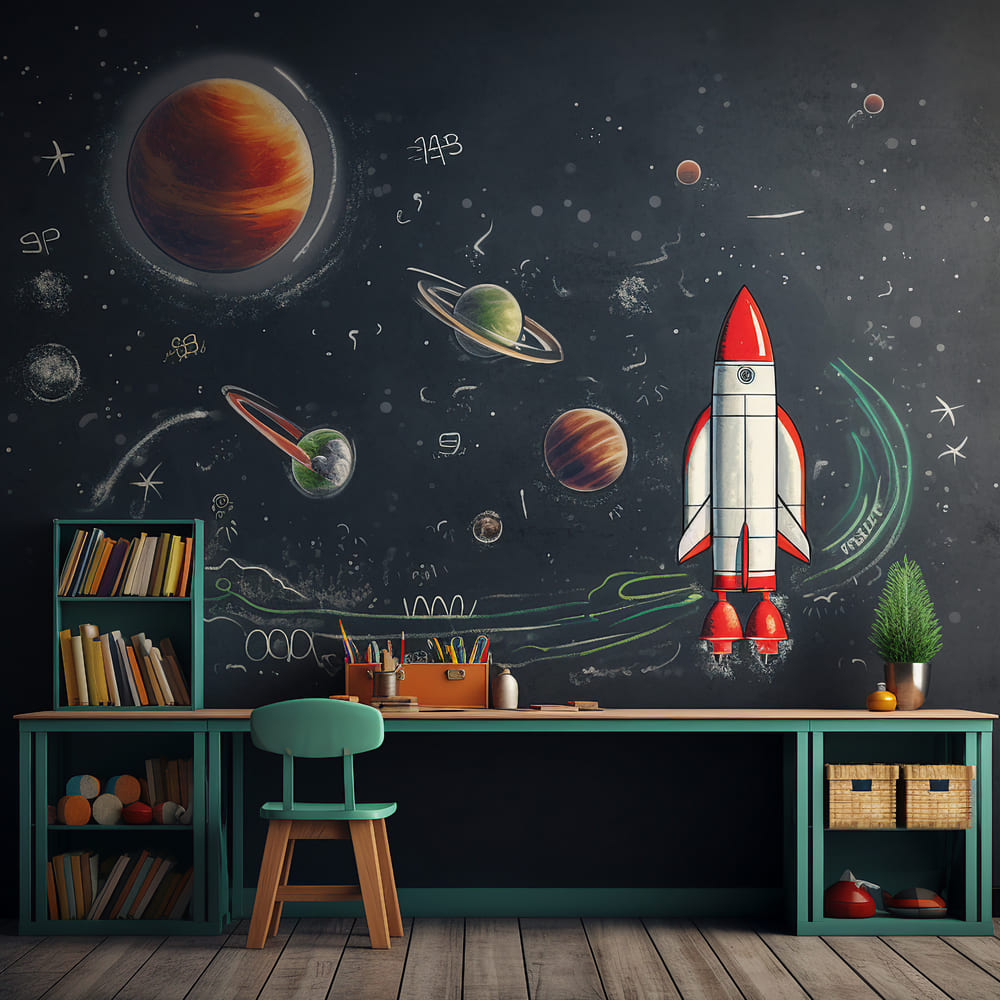 Back to School Blackboard Space Ship Backdrop UK DBD7-47